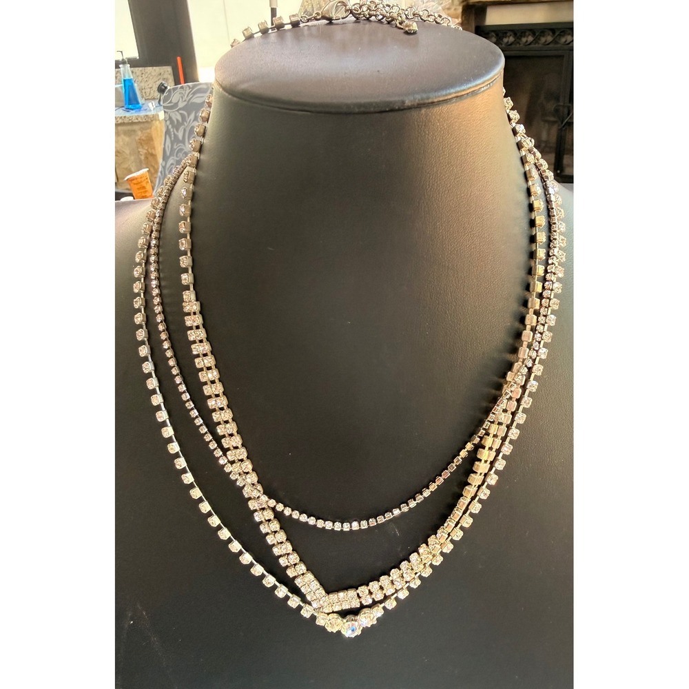 Vintage Rhinestone Necklace Lot 3 Silver Tone Bridal Wedding Prom Jewelry